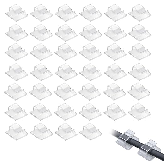40 Pcs Cord Clips,Adhesive Cable Clips,Cable Clips,for Wall Wire Holder Cable Management Cord Organizer, Christmas Light Hooks for Led String Lights, Car Dash Cam, Extension Cord