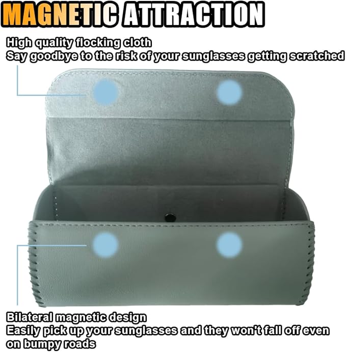 smilfuy Magnetic Leather Sunglasses Case for Car Visor Clip - Sunglasses Holder Clip for Car Sun Visor - Eyeglass Hanger Mounter Storage Box Auto Glasses Clip Holder Organizer Protective Box (Gray)