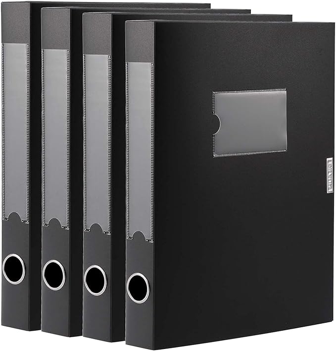 A4 Storage File Boxes Archives Cases, Foldable Plastic File Folder, Thickened to 5.8cm,Large Capacity,Black(Pack of 4)