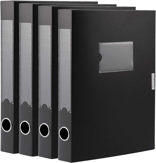 A4 Storage File Boxes Archives Cases, Foldable Plastic File Folder, Thickened to 5.8cm,Large Capacity,Black(Pack of 4)