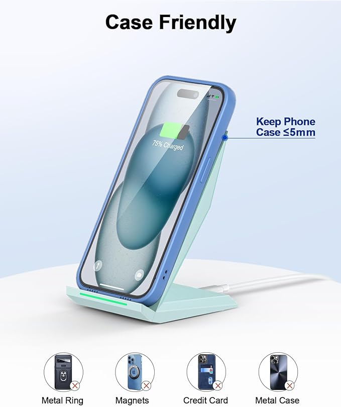 NANAMI Wireless Charger - Fast Wireless Charging Stand Desktop Charger Dock for iPhone 17/17 Air/16/15/14/13/12, 10W Phone Charging Stand for Samsung Galaxy S26/S25/S24/S23/S22/S21/S20/10/9