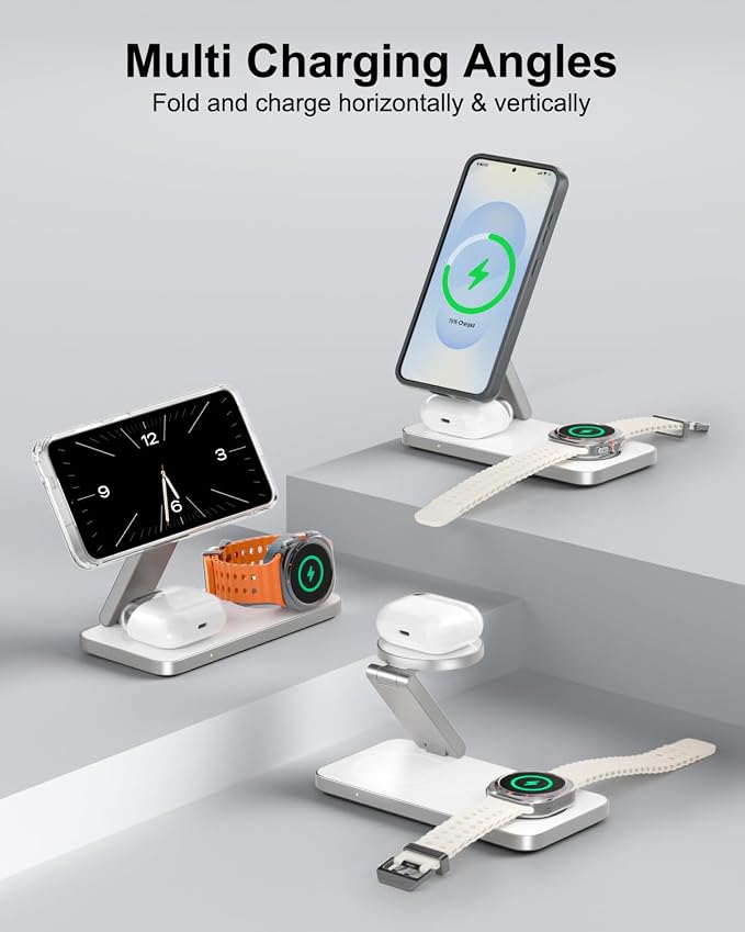 Qi2 25W Magnetic Wireless Charger for Samsung, 3 in 1 Fast Charging Station Compatible with MagSafe for Galaxy S26/S25/S24/S23/Ultra/Plus/Z Fold/Flip 7, Watch Ultra/8/7/6/5 & Buds with 35W Adapter