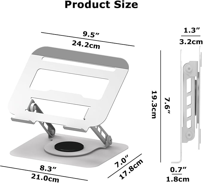 Adjustable Laptop Stand, 360 Rotating Computer Riser, Stable Base Stand Holder for MacBook Pro/Air Notebook up to 16 Inches, Silver