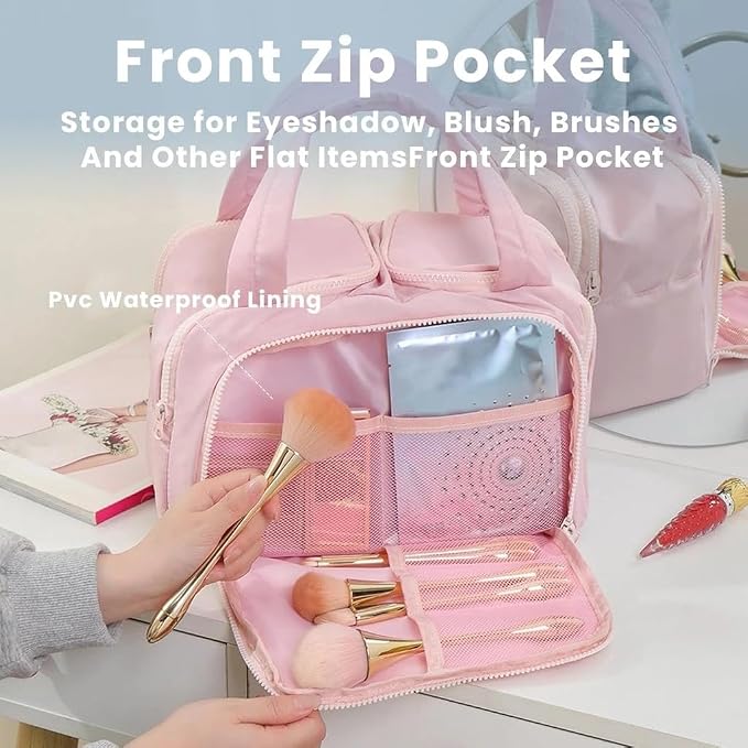Toiletry Bag,Lightweight Travel Bag for Man and Women, Puffy Cosmetic Makeup Bag Organizer with Handle for Accessories,Essentials, Toiletries, Travel Small Bag (57bai)