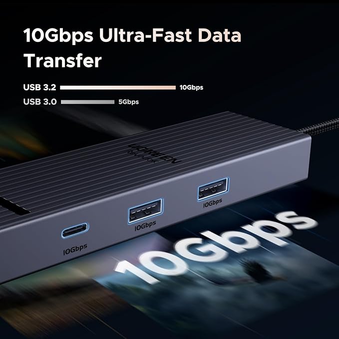UGREEN Revodok Pro 6 in 1 USB C Hub Gigabit Ethernet Adapter with 4K 60Hz HDMI, 100W PD Charging, 10Gbps USB A&C 3.2 Data Ports Compatible with Mac M1, M2, M3, iPad, iPhone 16 Pro/Pro Max, Steam Deck