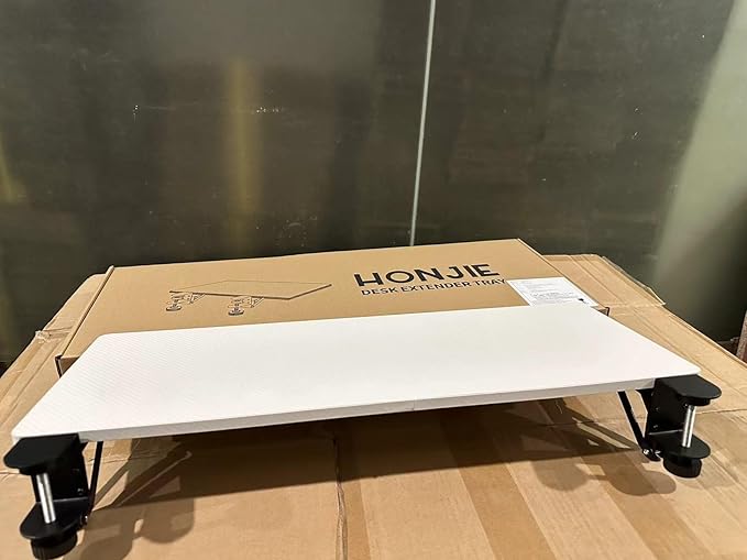 HONJIE Ergonomics Desk Extender Tray, Suitable for Office. Foldable, Punch-Free Clamp on.Computer Keyborad Tray, Desk Extension Board (25.2"*9.45"(64cm*24cm), White Carbon Fiber)…