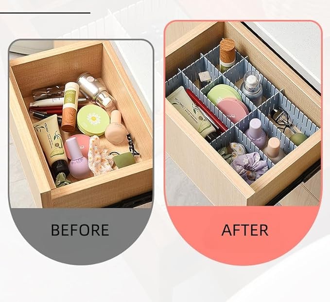 8 Pack Drawer Dividers, 4 Inch High Adjustable Plastic Grid Separators, DIY Cut-to-Fit Drawer Organizer for Socks, Underwear, Makeup, Kitchen, Office & Bedroom, White