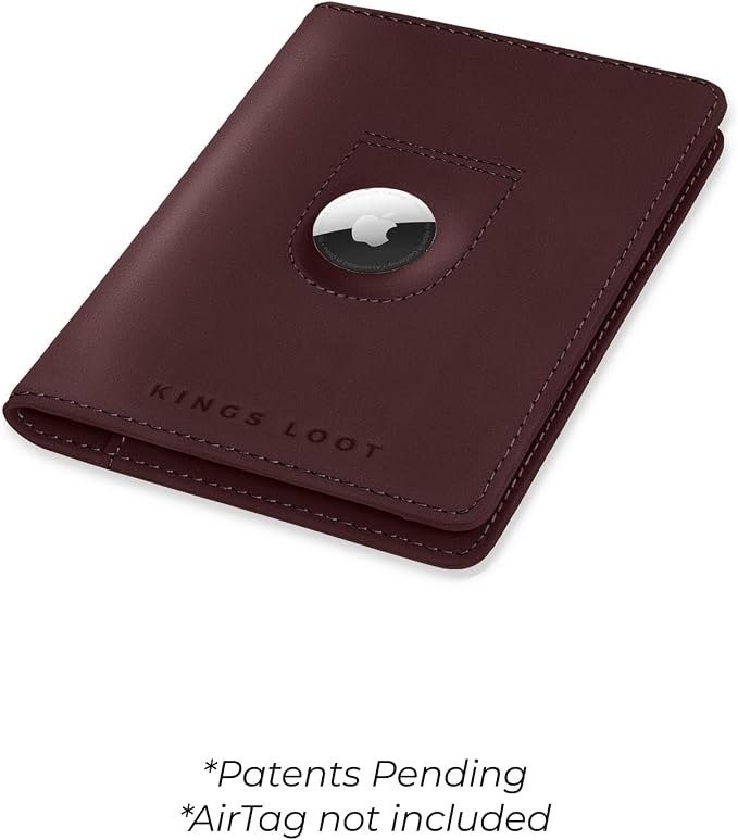 Kings Loot Passport Holder Wallet – RFID Blocking Leather Travel Wallet with Built-in Airtag Holder – Holds 1-6 Cards & Passport – Easy Pull Tab – Slim & Stylish Wallets (Berrywood)