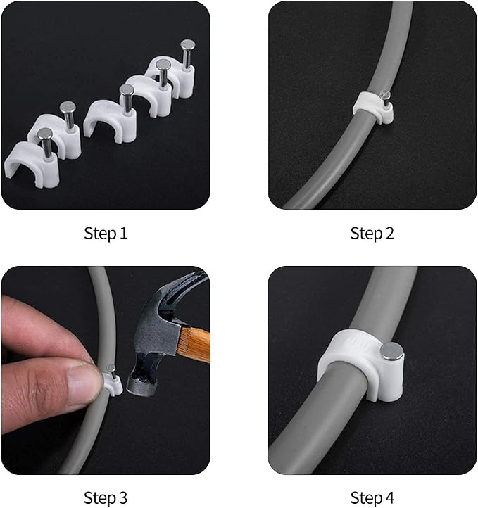 Abnii Cable Clips, 400 Pcs, 4mm 6mm 8mm 10mm, Wire Wall Clips with Steel Nails, Ethernet Cable Clips, Cable Tacks Coax Cable Clips, RG6 RG59 CAT6 RJ45 Cable Cord Clips, White…