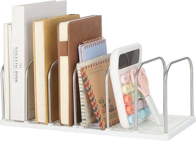 LETURE Mail File Holder, Detachable Desktop Organizer for Letter Bill Notebook Book Mail File Pad, Adjustable Desk Divider Sorter for Office Home School Dormitory (White)