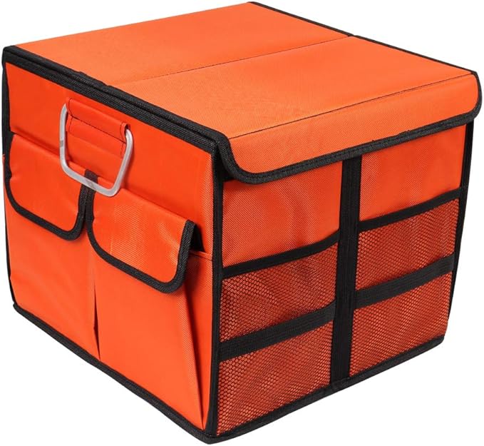 Car Trunk Organizer Collapsible Portable Multi Compartments Organizer with Non Slip Straps for SUV Truck Auto Vehicle Car Auto Minivan(Small covered, Orange)