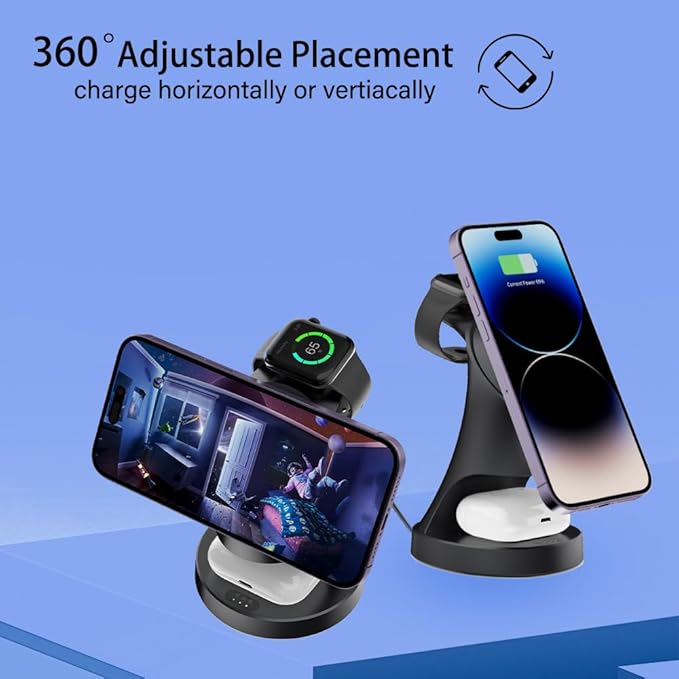 Wireless Charger,3 in 1 Magnetic Wireless Charger Stand, Fast Wireless Charging Dock for iPhone17/16/15/14/13/12 Series, Apple Watch Series, AirPods Pro.