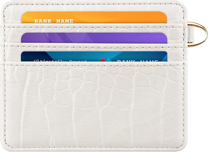 Slim Credit Card Holder Crocodile Wallet Women Thin Alligator Wallets RFID Blocking Minimalist Lightweight Small Cute Cards Holders with ID Window, Beige