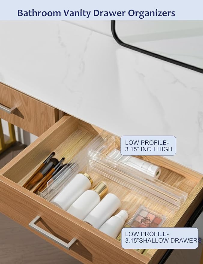 5 Pack Clear Drawer Dividers - Adjustable & Expandable Dresser Organizers, 3.15" High Plastic Separators with Non-Slip Adhesive for Clothes, Baby Nursery, Bathroom, Kitchen & Makeup