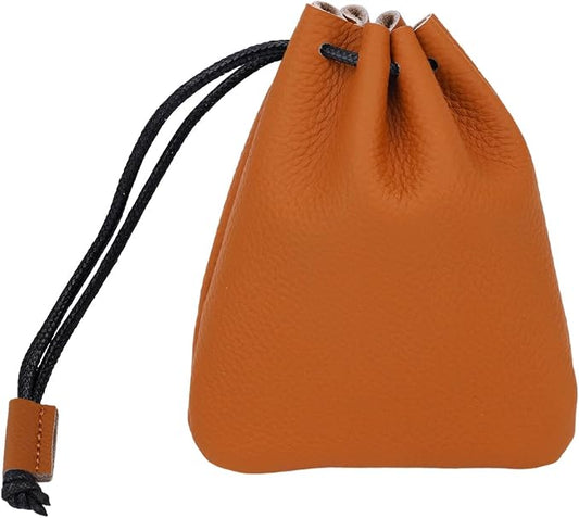 Penitue Leather Drawstring Pouch, Cowhide Vintage Leather Storage Bags Pouch Medieval Coin Purse Organizer for Earphone (Light Brown)