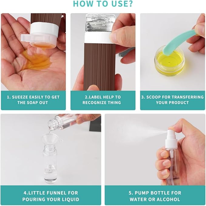 18 Pack Travel Bottles Set, TSA Approved Leak Proof Silicone Squeezable Containers for Toiletries, Refillable Travel Accessories for Conditioner, Shampoo, Lotion & Body Wash Accessories