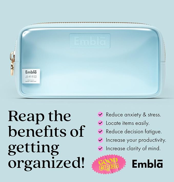 Embla Medium Clear Makeup Bag Travel for Toiletries Cute Make Up Nylon Organizer Pouches Quart Size Cosmetic Bags for Women Girls Zipper Toiletry Skincare Pouch Organizer for Purse Blue