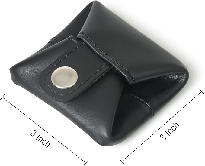 Top Grain Leather Coin Pouch, Change Holder, Mini Pocket Wallet, Handcrafted Coin Purse for Men & Women (Black, Pack of 1)