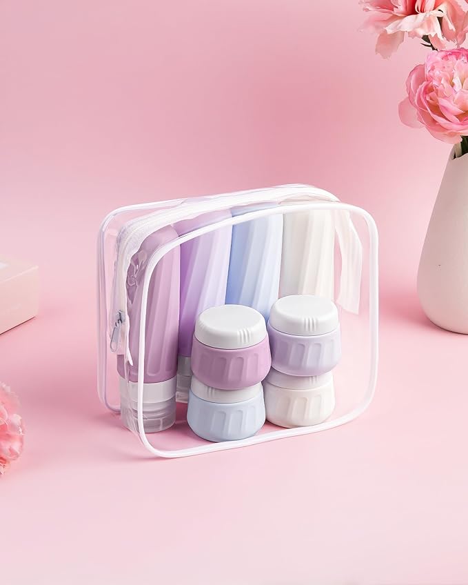 Mrsdry Travel Size Toiletries 8 Pack, TSA Approved 3oz/1oz Silicone Refillable Containers with Clear Travel Bag