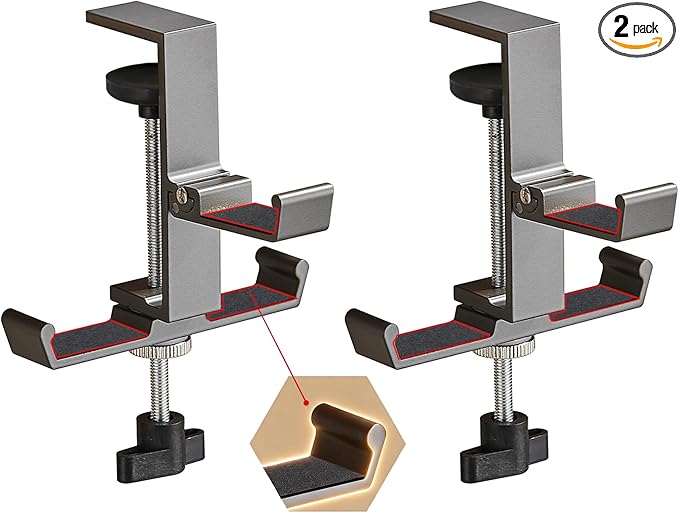 Heavyrain 2PCS Adjustable Headphone Hanger for Desk | Under Monitor Mount with Thick Silicone Pads | Foldable Space Saving Hook for Headphones, Controllers & Cables | Durable Aluminum Alloy