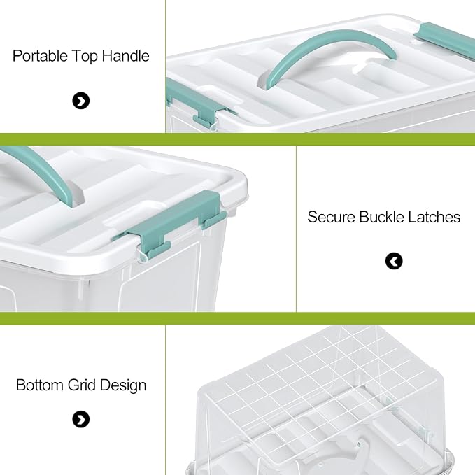 Jekiyo 14 Quart Clear Storage Box with Handle, Plastic Latching Bins with Lids, 4 Packs