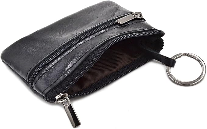 Freezx Women Genuine Leather Coin Pouch Zip Mini Purse Wallet Key Chain Double Zipper