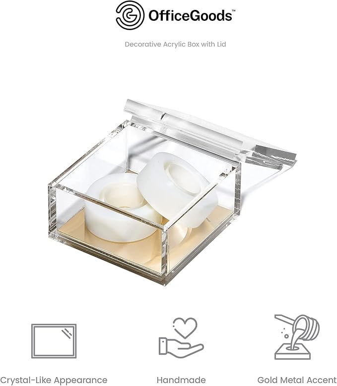 OfficeGoods Acrylic Desk Organizer w/Gold Base – Functional & Elegant Odds & Ends Box for Display or Storage – Perfect for Home or Office, Kitchen, Bathroom Vanity, Curio Display - Medium