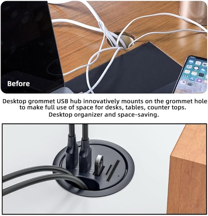 CY USB 3.0 Hub SD TF 3 Port USB 60mm Desk Grommet Splitter Dock Station Micro-SD Card Reader for Desktop PC Desk