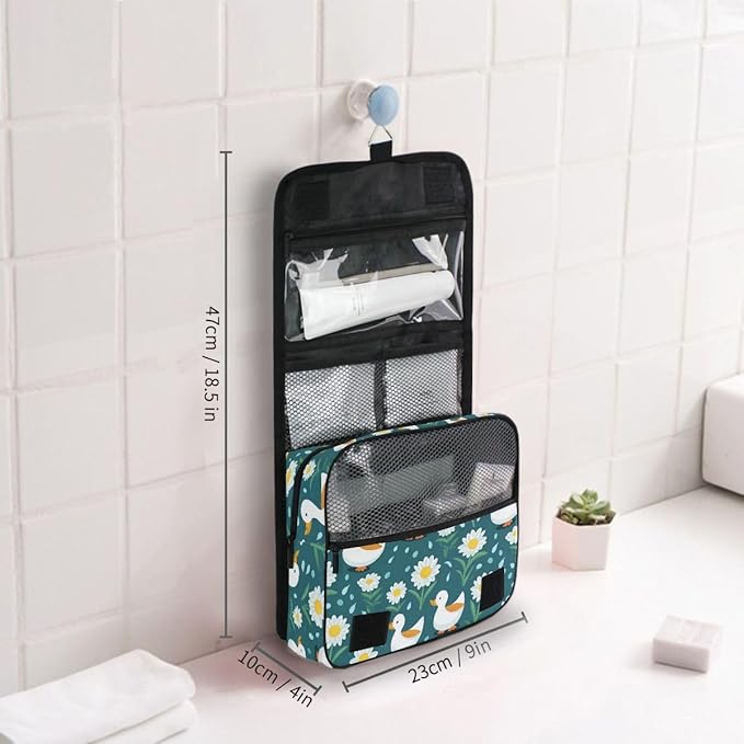 Hanging Travel Toiletry Bag 649 Duck Green Flowers Kit Makeup Case Cosmetics Organizer for Men Women