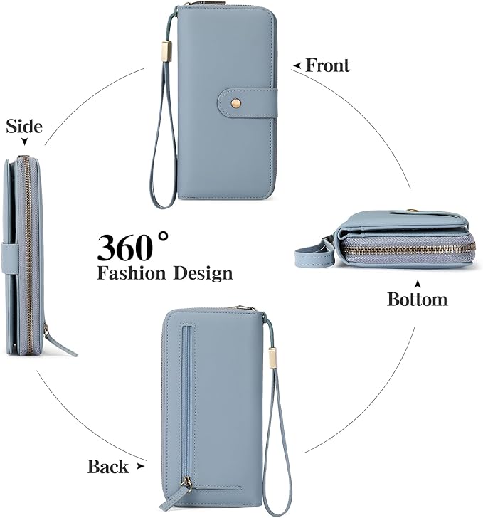 GAEKEAO Wallet for Women Clutch RFID Blocking Wristlet Leather Purse Large Capacity Credit Card Holder with Grip Hand Strap