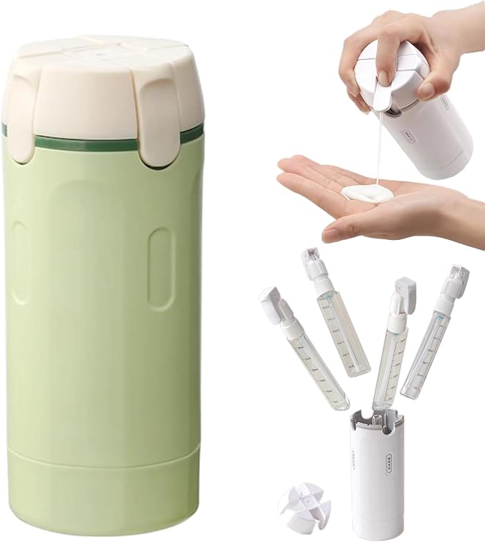 Portable Travel Toiletries Bottle Set, 4-in-1 Leak-Proof Refillable Bottles with Twist-Lock Caps, TSA-Friendly Travel Toiletry Containers, Leakproof & Refillable (Green)