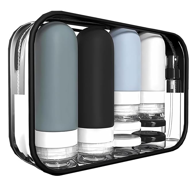 18er Pack Travel Bottles Set - TSA Approved Leak Proof Silicone Squeezable Containers for Toiletries, Conditioner, Shampoo, Lotion & Body Wash Accessories (Black)