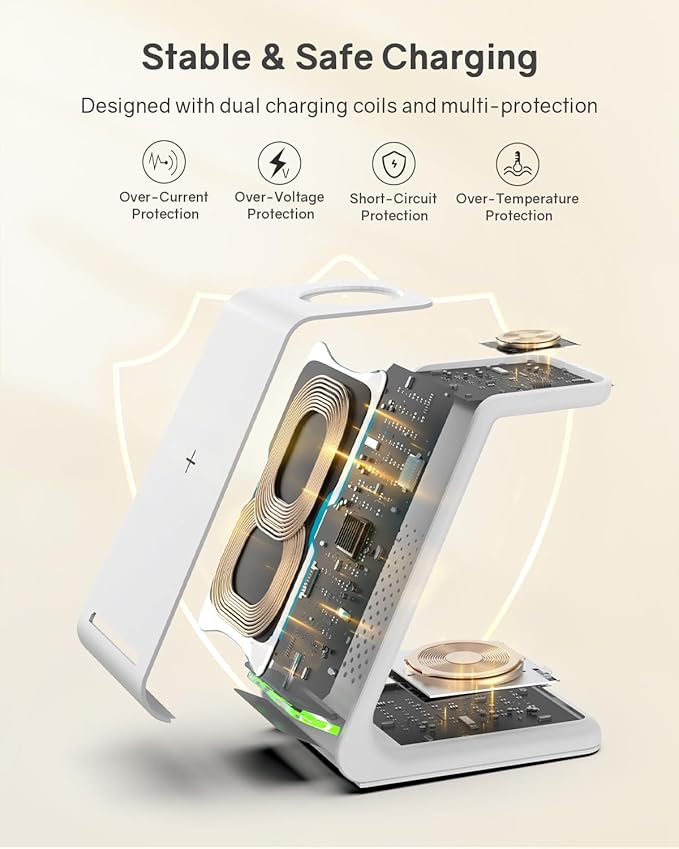 Wireless Charging Station for Apple - 3 in 1 Wireless Charger Stand Dock Watch and Phone Charger Station for Apple Watch 11/8/7/SE/6/5/4/3/2, iPhone 17 Air 16-12 Pro Max SE XS X, Samsung, AirPods