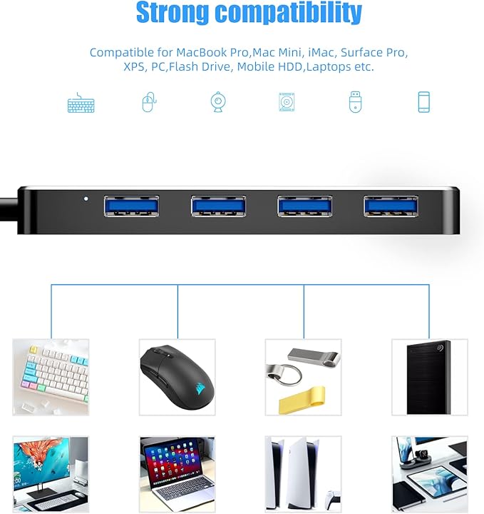 USB Hub 3.0, PANPEO 4-Port USB 3.0 Hub Multi USB Port Expander for Laptop, Xbox, Flash Drive, Mobile HD, Console, Printer, Camera, Keyborad, Mouse