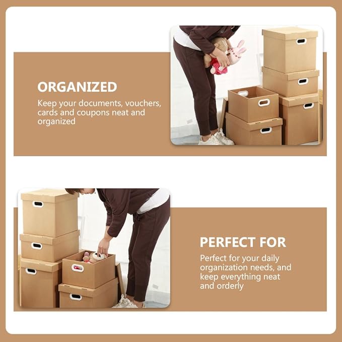 Didiseaon Document Box File Organizer with Lid 30l Kraft Paper Storage Box 43x31x24cm Office Document Holder Home Filing Case for Desktop Organization
