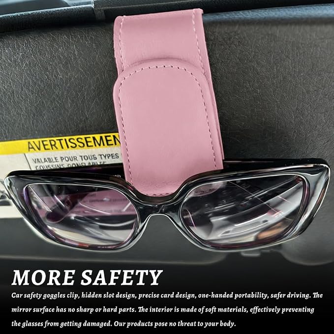 Sunglass Holder for Car, Car Sunglass Holder, Magnetic Leather Sunglasses Holder and Ticket Card Clip, Auto Multi-Functional Sun Visor Eyeglass Holders for SUV Pickup Truck (Pink)