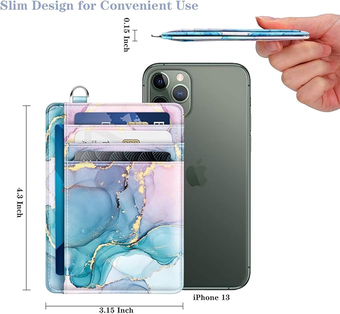 Coco Rossi Slim Front Pocket Wallet RFID Leather ID Card Holder Cute Small Wallet with Keychian for Women,Gradient Marble