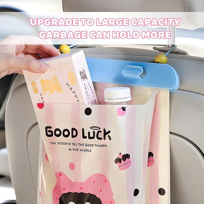 Zpana 60PCS Car Trash Hanging Bag, Disposable Leakproof Cute Cat Multipurpose Large Vehicle Garbage Bags with Lanyard Hooks, Automotive Interior Bin Pocket, Universal for SUV RV Truck