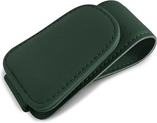 Sunglass Holder for Car, Sunglasses Clip for Car Visor, Magnetic Leather Vehicle Eyeglass Hanger Clip, Auto Ticket Card Glasses Organizer Clamp Accessories for SUV Sedan (Dark Green)