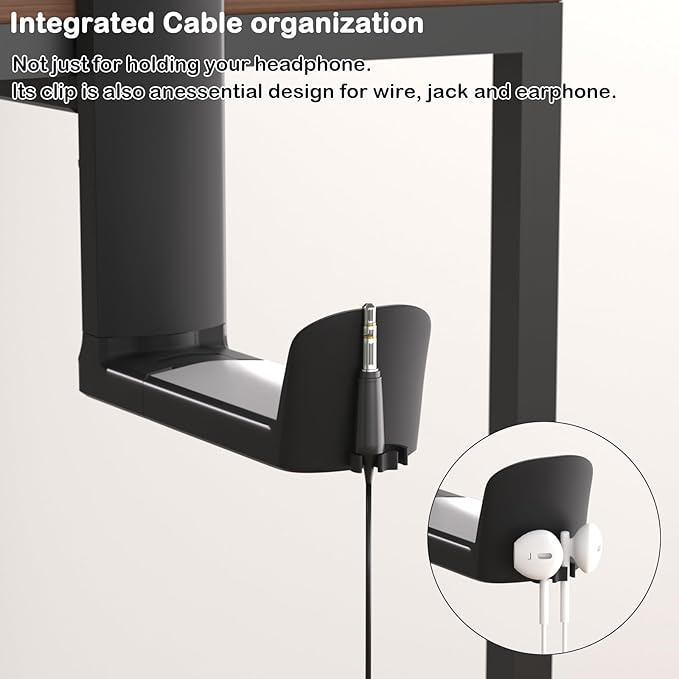 Headphone Hook - Adjustable Clamp-on Headphone Holder, Under Desk Gaming Headset Holder Mount Hook with Rotating Clamp (Black_2 Pack)