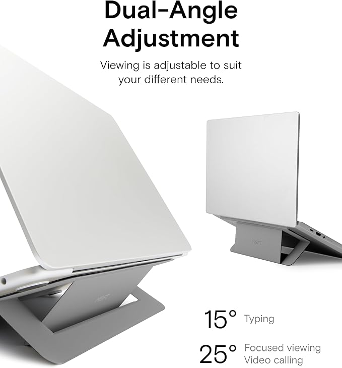 MOFT Laptop Stand for Desk, Adhesive Airflow Laptop Cooling Stand for Heat Dissipation with 2 Adjustable Viewing Angles, Foldable & Portable Computer Stand Compatible with Laptops 11"-16", Cool Grey