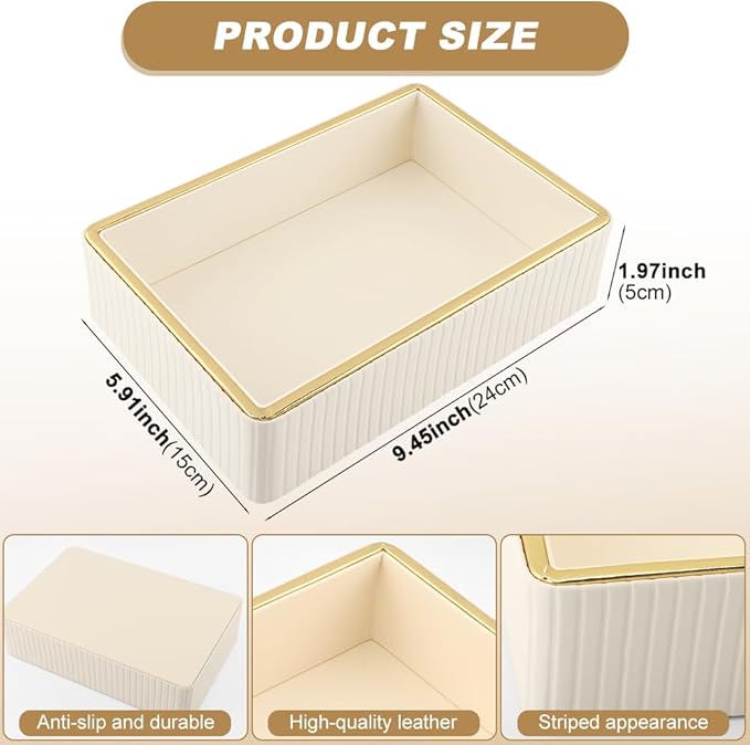 Desk Organizer Tray, Perfume Tray for Women Desk, PU Leather Valet Nightstand Organizer for Men Women, Decorative Vanity Holder for Bedroom
