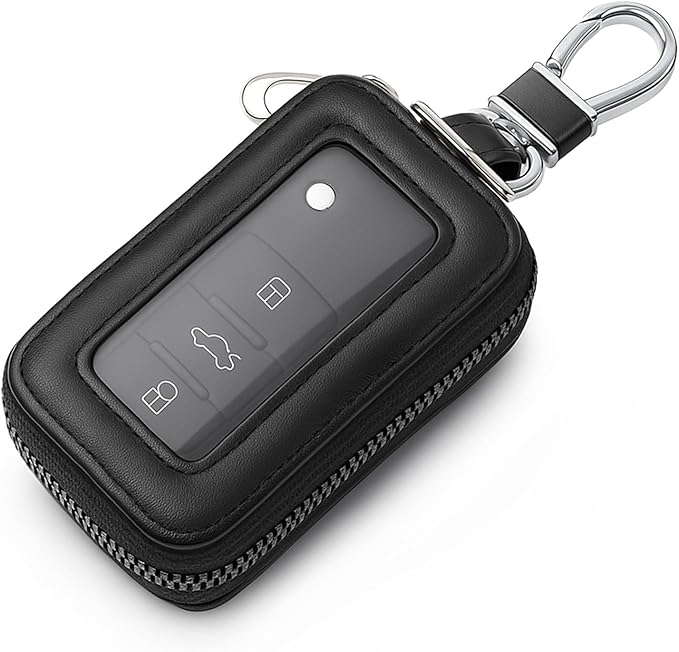 Premium Car Key Fob Case Leather Car Smart Key Fob Holder Keys Fobs Protector Universal CarKeys Holder (Black)