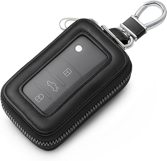 Premium Car Key Fob Case Leather Car Smart Key Fob Holder Keys Fobs Protector Universal CarKeys Holder (Black)