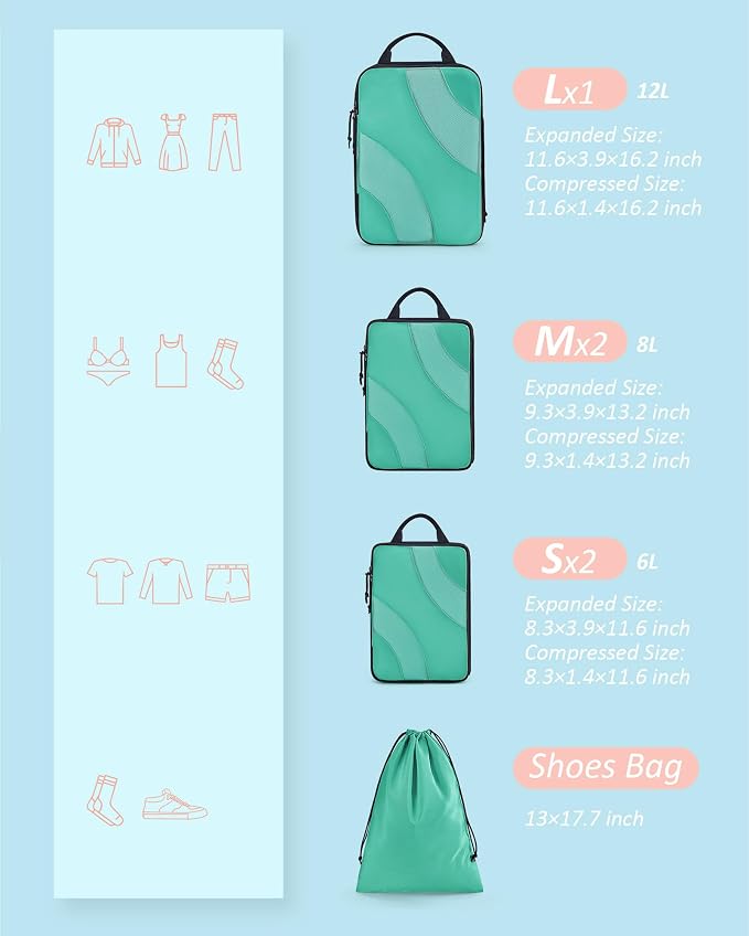 BAGSMART Compression Packing Cubes, 6 Set/4 Set/2 Set Travel Packing Cubes for Carry on Suitcases, Compression Suitcase Organizers Bag Set & Travel Cubes for Luggage, Lightweight Packing Organizers
