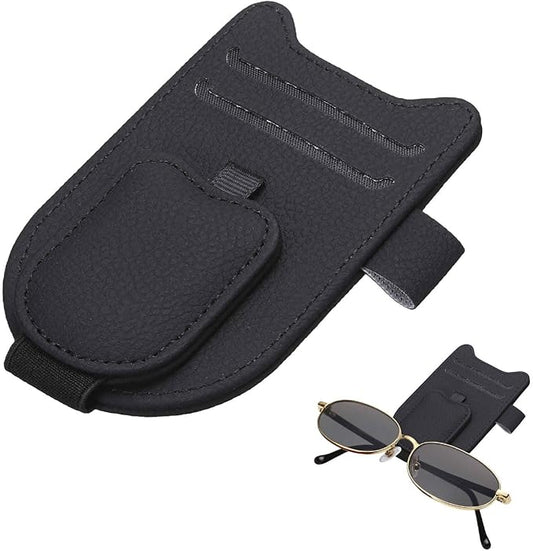 HARFINGTON 1 Pcs Sunglass Holder for Car Magnetic Leather Glasses Holder Universal Visor Sunglasses Clip Car Accessories Interior for Glasses Ticket Cards,Black