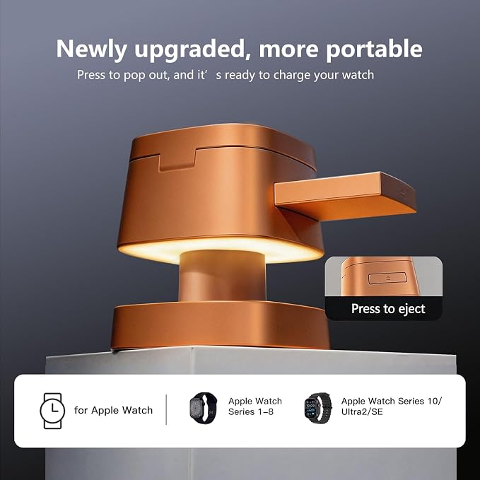 4 in 1 Charging Station for Apple Devices, 3 in 1 Wireless Charger Stand with Night Light for iPhone 17/16/15/14/13/12 Pro Max, Watch AirPods, 15W MagSafe Magnetic Charging for Bedroom Office (Orange)