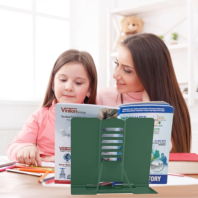 Honagu Metal Desk Book Holder, Adjustable Hands Free Holder for Cookbooks, Documents, Music Books, Textbooks, Tablets, Ipad (Military Green)