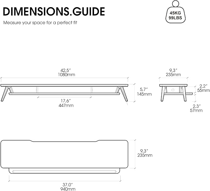Fenge Dual Monitor Stand, Monitor Stands Riser for 2 monitors, 42.5 Inch Wood Desk Shelf with Storage Organizer and Cable Management for Office Desk Accessories