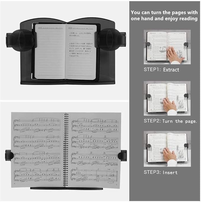 LS Hands Free Book Stand Flexible Folding Document Holder Adjustable Reading Height and Angle for Hard Covers, Paperbacks, CookBooks, TextBooks, Magazines (Height Black Book)